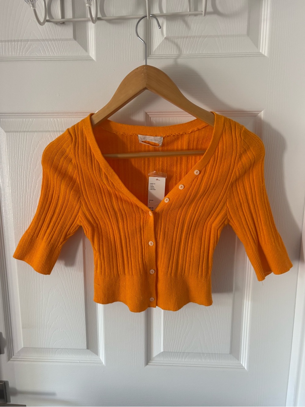 NWT Urban Outfitters Bright Orange Ribbed V-Neck Button Cardigan Size L
